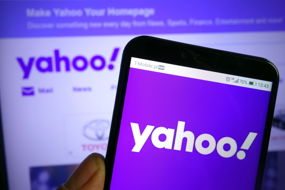 KONSKIE, POLAND - December 07, 2019: Yahoo logo displayed on mobile phone