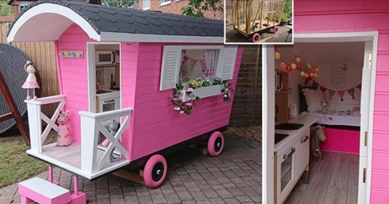 Loving Grandfather Spends Lockdown Building Epic Pink, Double-Glazed Playhouse for His Granddaughter
