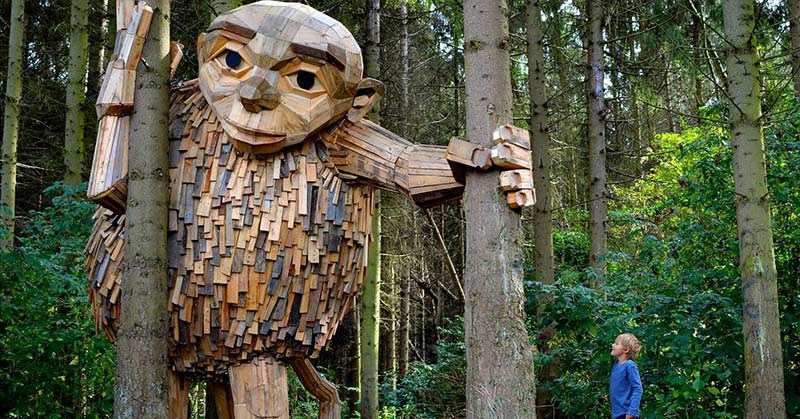 Artist Creates Giant Wood Sculptures and Hides Them in Copenhagen Forests