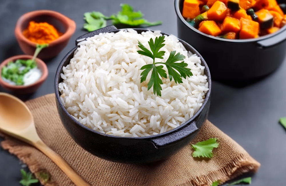 cooked rice White rice cooked in iron pot
