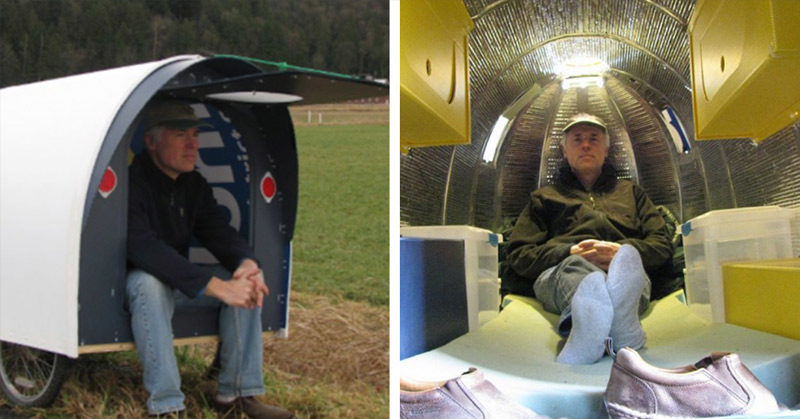 Man Builds $150 Mobile Tiny Home He Can Tow With His Bike