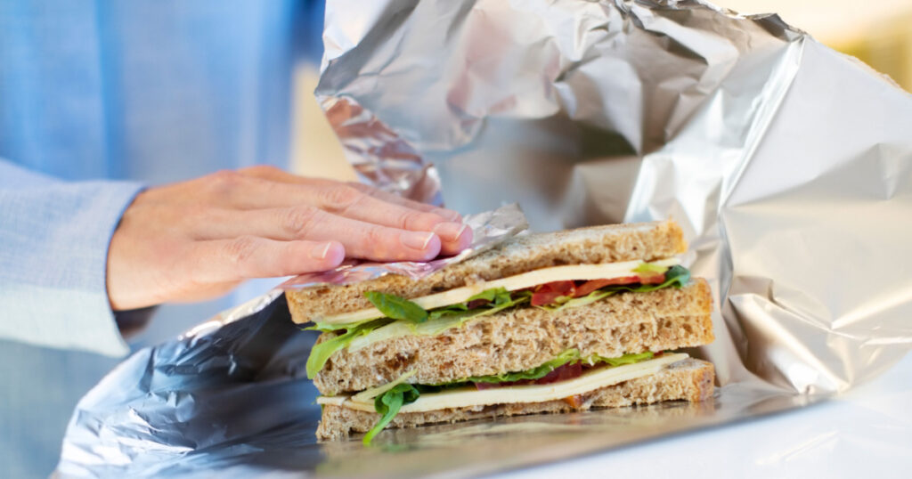 sandwich wrapped in aluminum foil