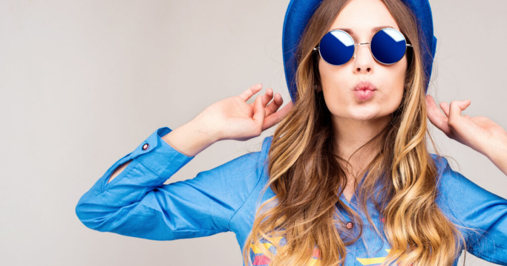 Cool hipster student woman wearing eyewear glasses 