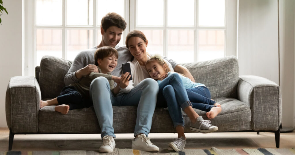 family on sofa
