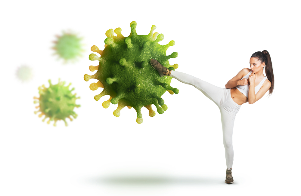 Virus attack; defend from the virus concept;
