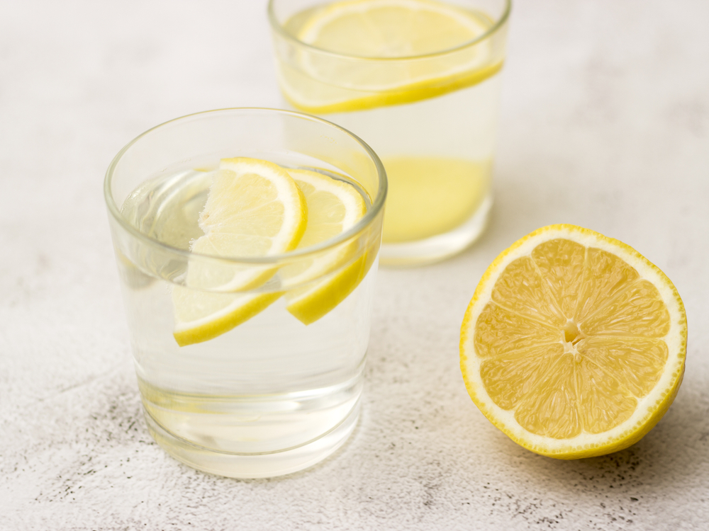 Fresh homemade lemonade or lemon water