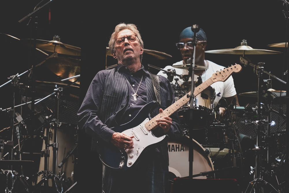Detroit, Michigan -USA- September 10, 2022: Eric Clapton performs with special guest Jimmie Vaughan at the Little Caesar's Arena
