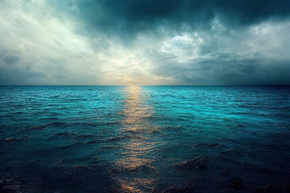 Calm weather on sea or ocean with clouds
