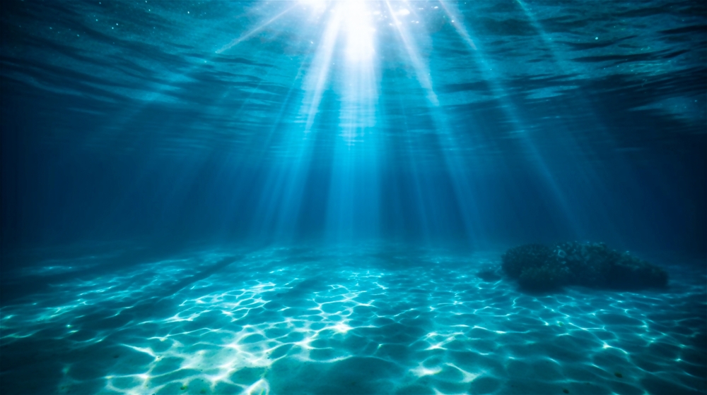 Ocean blue underwater with sunrays
