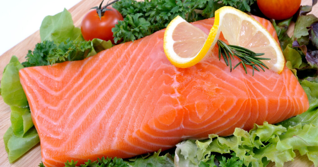 Fresh salmon with vegetables,