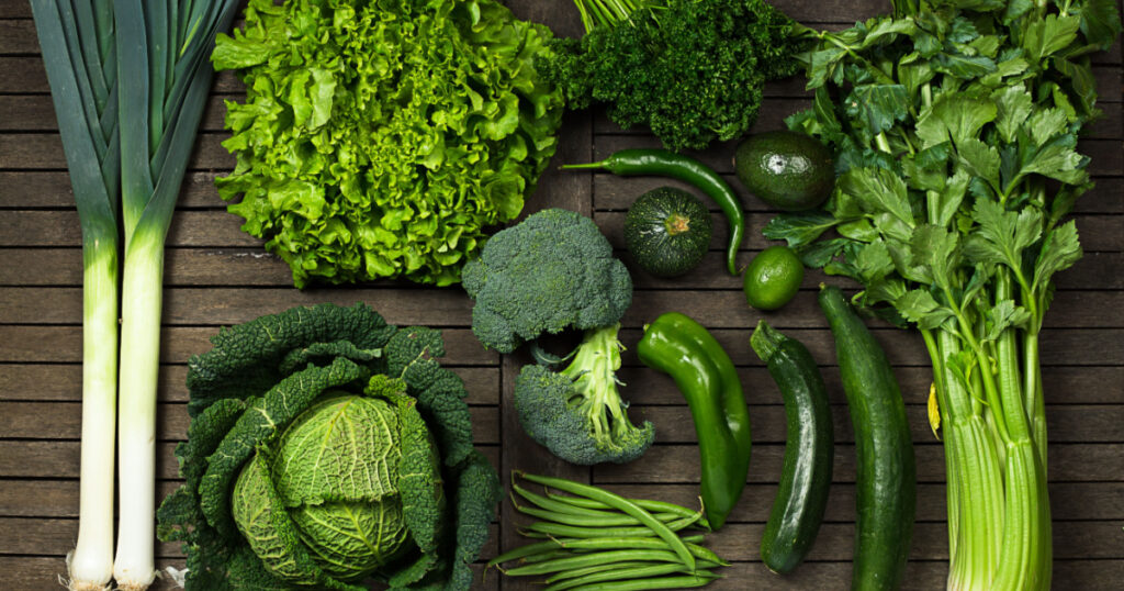 flat lay of vegetables green