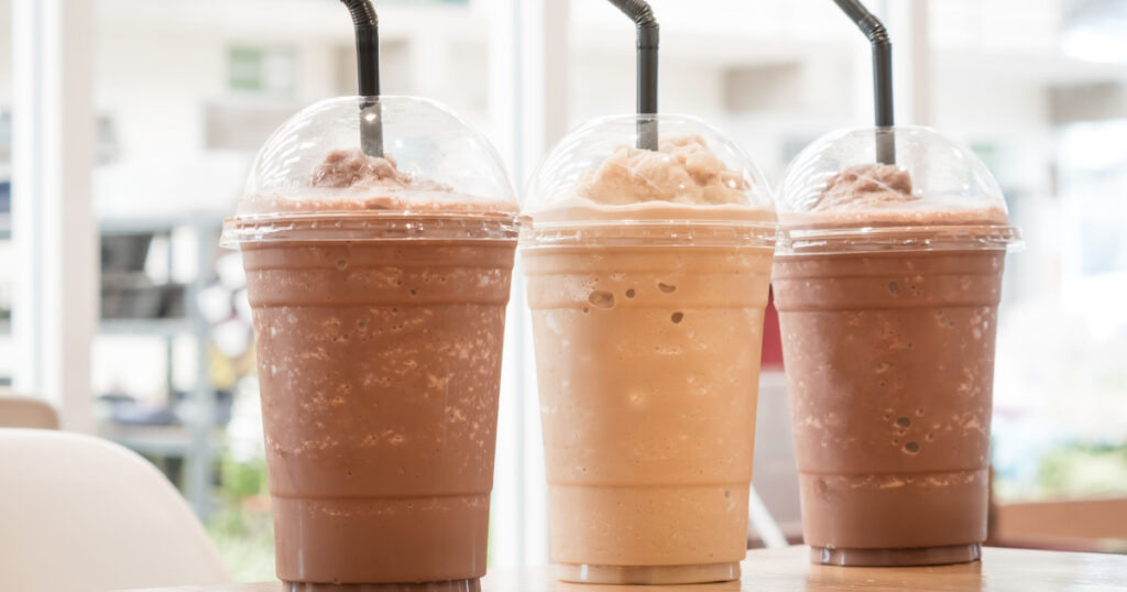 Chocolate Frappe and Frappuccino on wood table