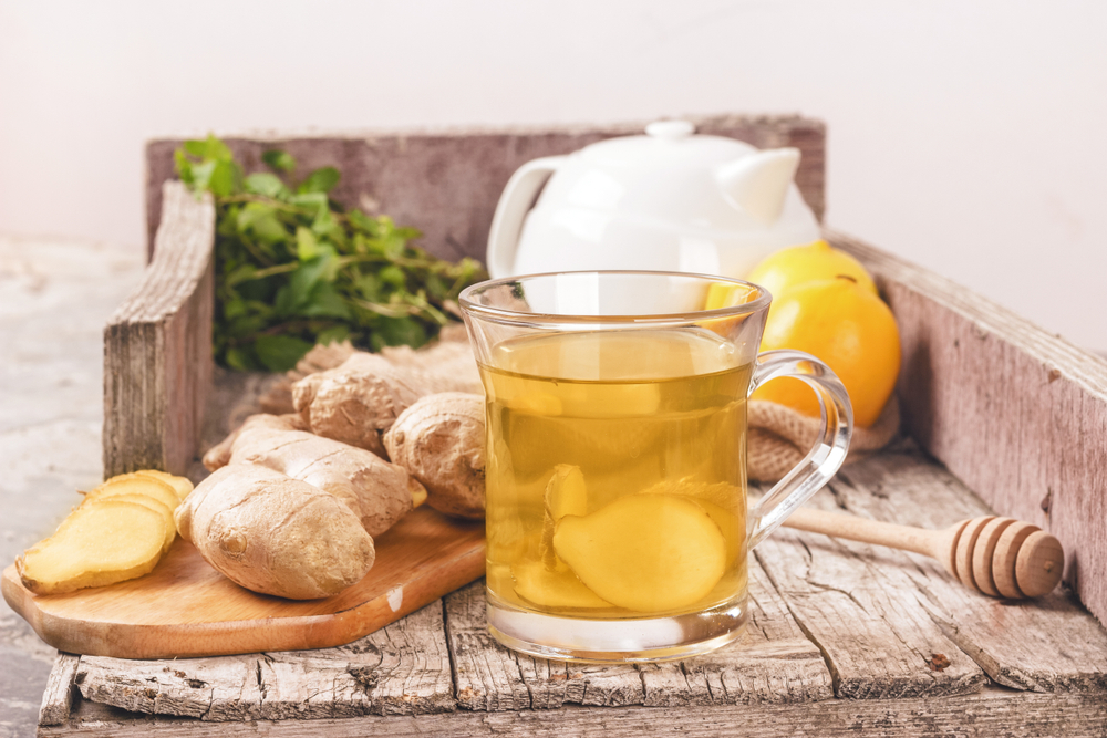 Ginger tea with lemon and herbs