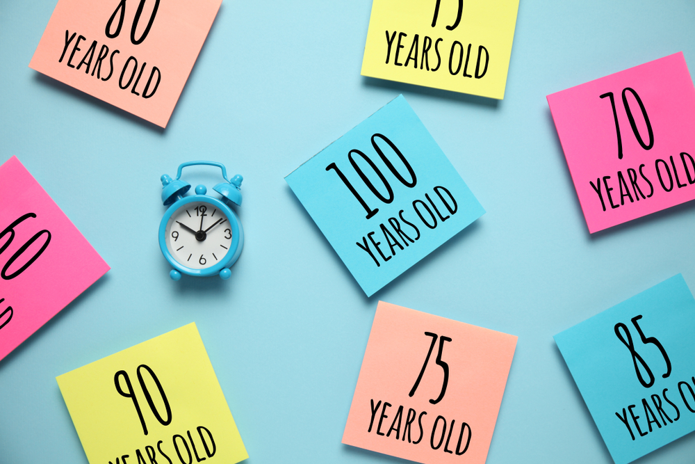 Increase in longevity community. Aging society, retirement. Average life extension growth.
