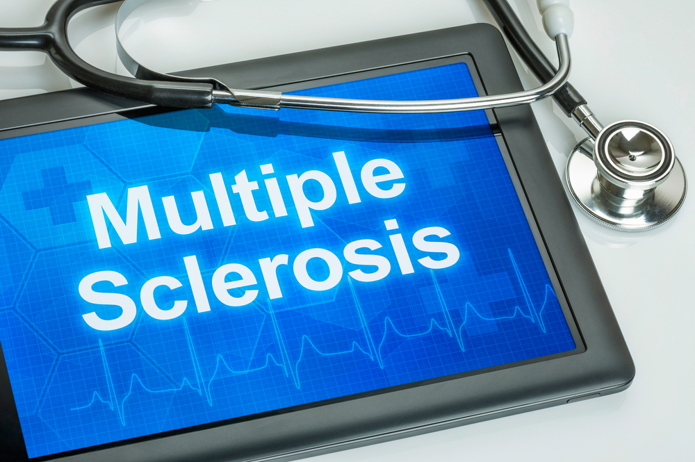 Tablet with the diagnosis multiple sclerosis on the display
