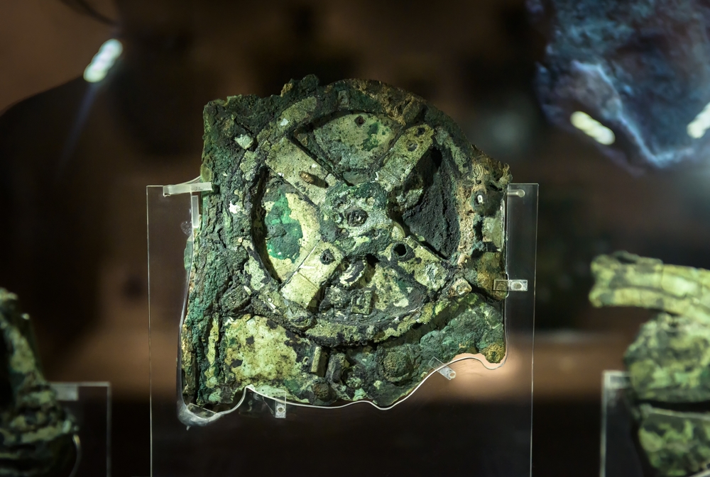 Antikythera mechanism in National Archaeological Museum, Athens, Greece. Ancient Greek artifact, old machine close-up. Theme of astronomy, technology, science and civilization. Athens - May 7, 2018