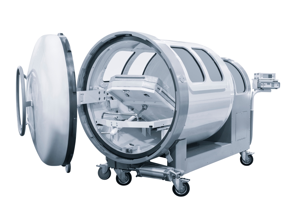 Medical hyperbaric single pressure on white background chamber
