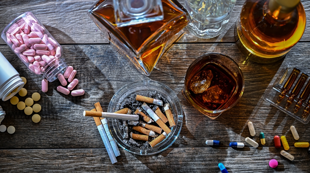 Addictive substances, including alcohol, cigarettes and drugs.
