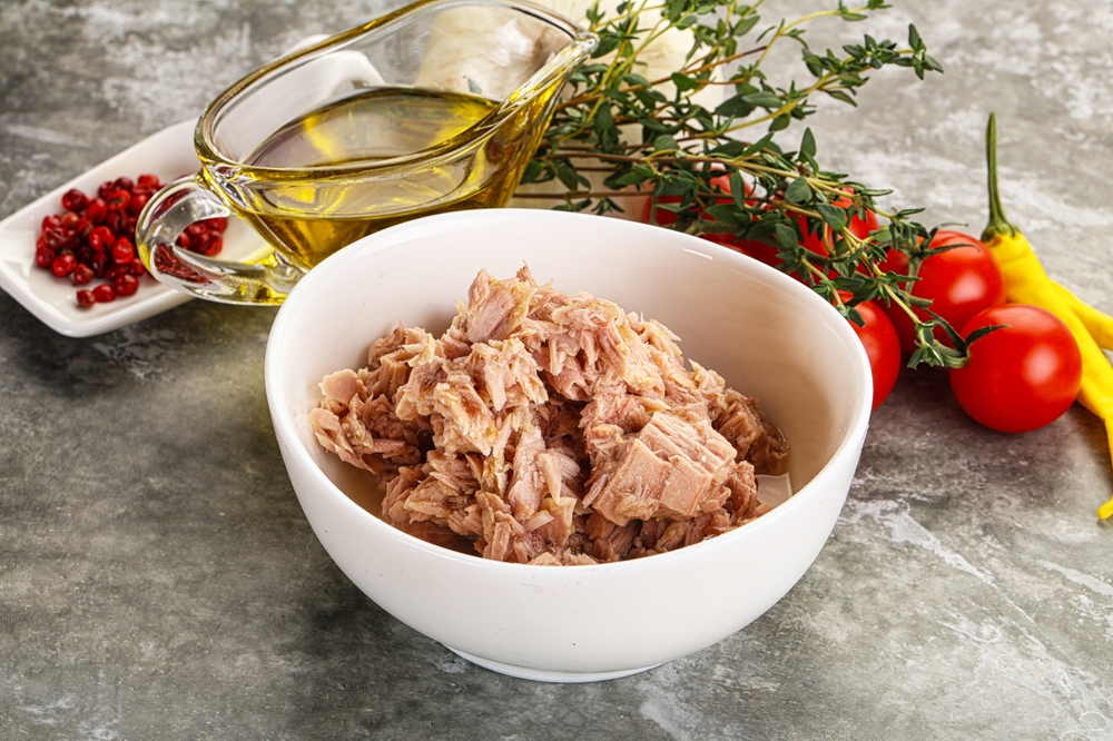 Canned tuna fillet with oil for salad
