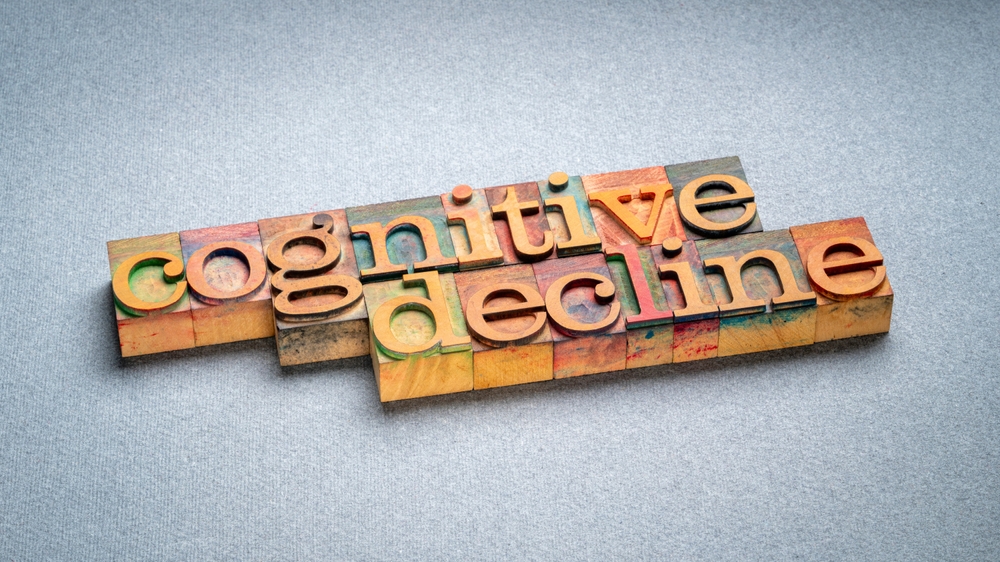 cognitive decline - word abstract in letterpress wood type, aging and mental health concept
