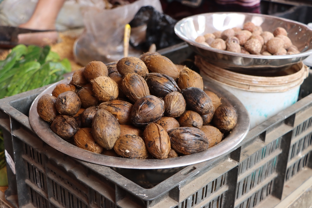 Betel nuts or Areca nuts, dispaly at maket place