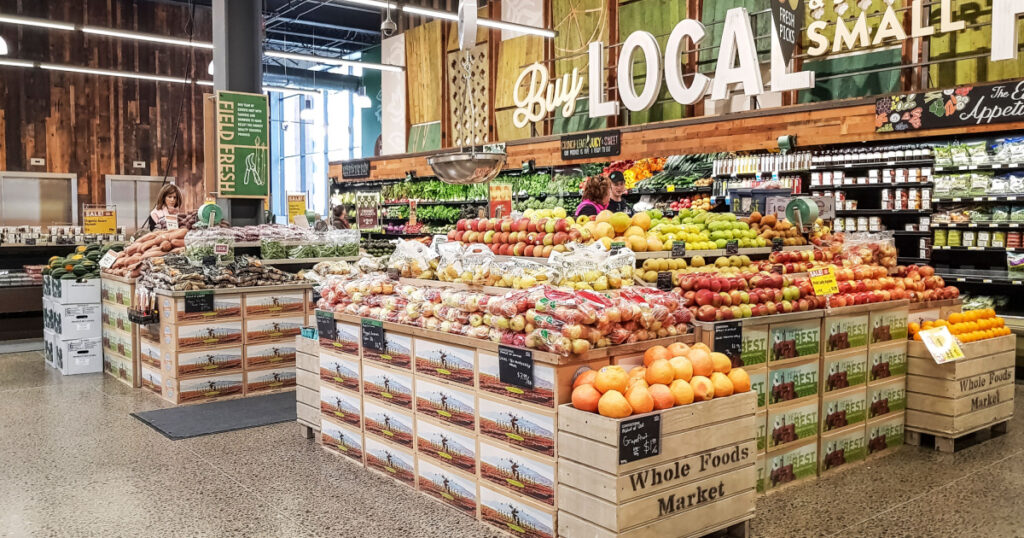 OTTAWA, CANADA - OCTOBER 10, 2018: Interior of a Whole Foods supermarket in Landsdowne, Ottawa. Whole Foods Market, Inc. is an American foods supermarket chain headquartered in Austin.