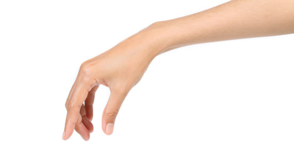 Hand pose like picking something isolated on white
