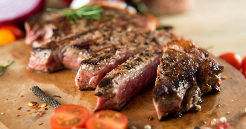 Cooked Beef Steak with Vegetables and Spices