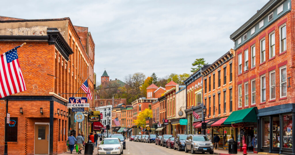 Galena, USA - October 28, 2019 : Historical Galena Town Main Street in Illinois of USA