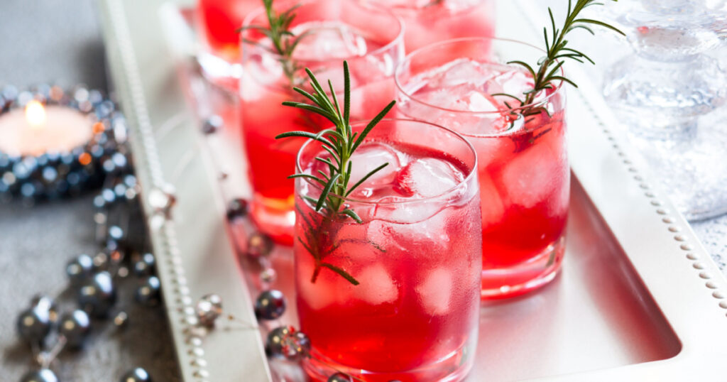 Holiday cocktails for Christmas on tray