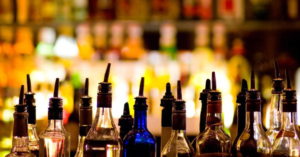 Bottles of spirits and liquor at the bar