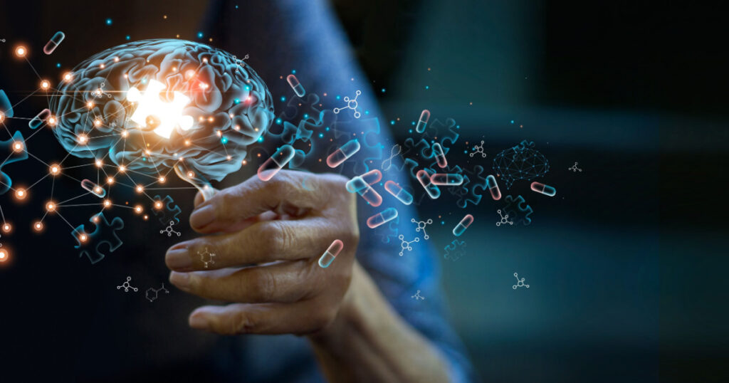 Alzheimer's disease concept, Elderly woman holding brain symbol of missing jigsaw puzzle, World Alzheimer's, World mental health, Memory loss, Dementia, Parkinson disease.