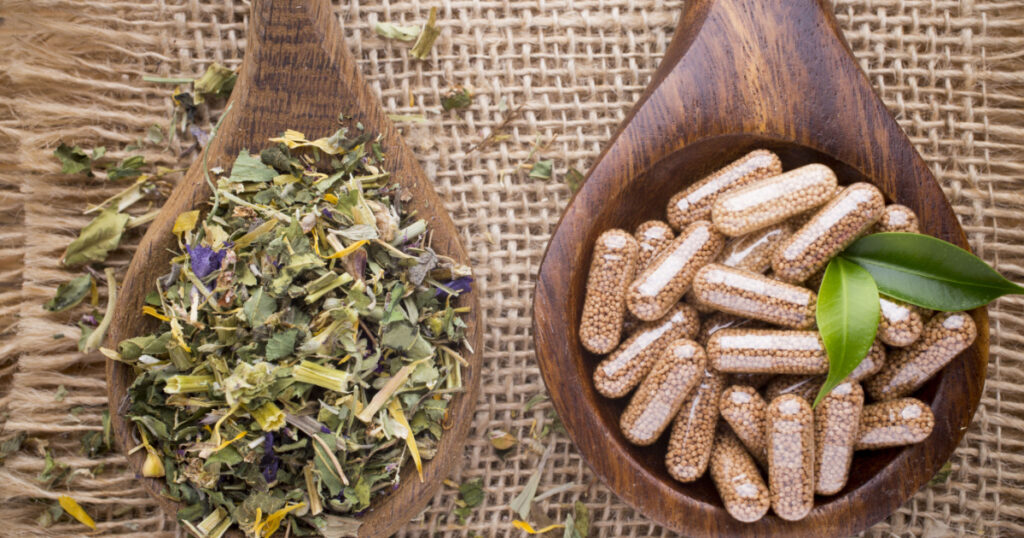 Homeopathic supplement. Alternative Medicine. Vitamin capsules.