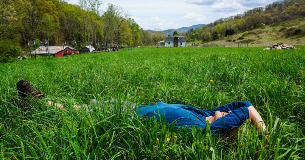 Hiker rests outside Damascus, Virginia.