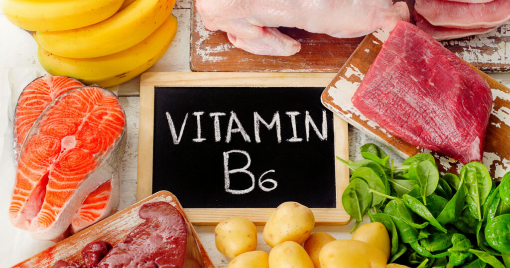 Foods with Vitamin B6(Pyridoxine). Healthy food. Top view