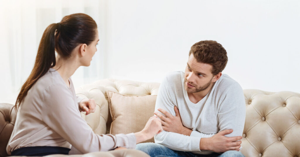 Nice pleasant couple talking to each other