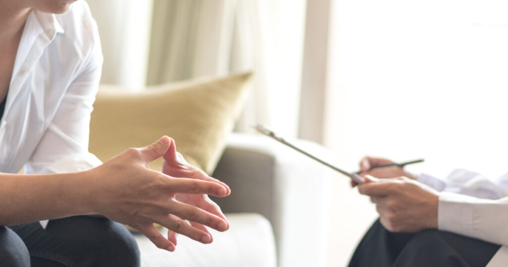 Healthcare concept of professional psychologist doctor consult in psychotherapy session or counsel diagnosis health.