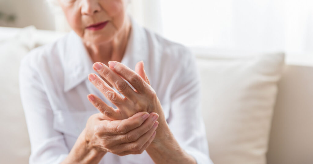 Elderly female is expressing pain