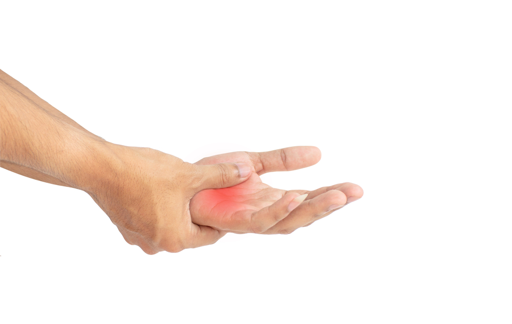 Numbness in one hand. Loss of sensation or hand or fingers. Of hurt include Guillain Barre syndrome, carpal tunnel syndrome. Isolated on a white background. Muscle weakness and fatigue concept.