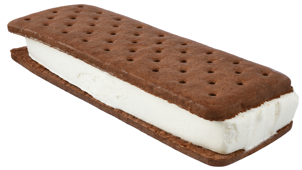 ice cream vanilla sandwich in chocolate chip cookies isolated on a white background.
