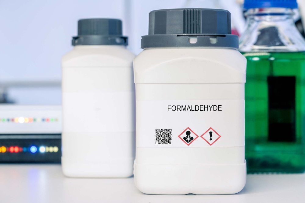 Formaldehyde. Formaldehyde hazardous chemical in laboratory packaging
