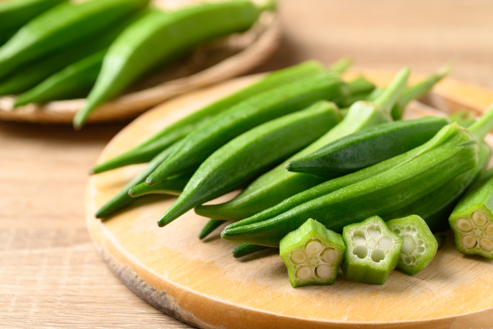 Fresh green okra, Organic vegetable, Asian food ingredients
