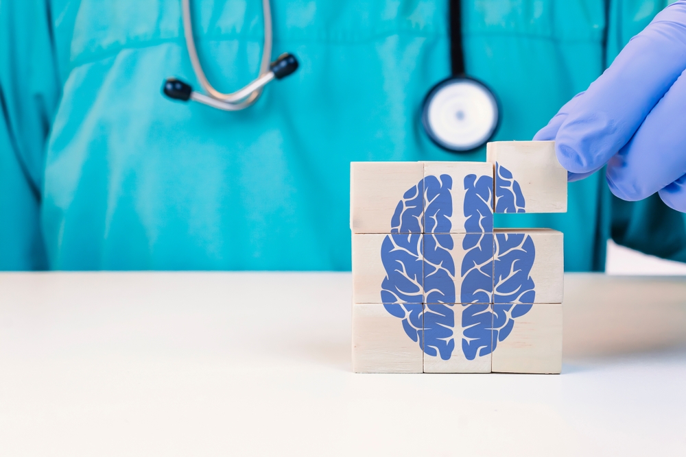 Mental health concept, alzheimer's awareness, seizure disorder, happy hormones, brain chemicals, epilepsy, dementia. Degenerative health treatment. wooden cubes
