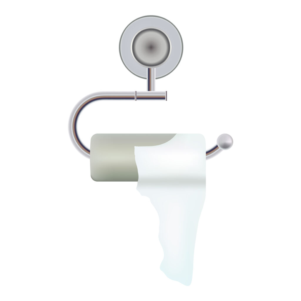 Intestinal Diseases, Diarrhea concept. Toilet Paper With Holder Isolated On A White Background. Realistic Vector Illustration of a.Creative Medical Concept