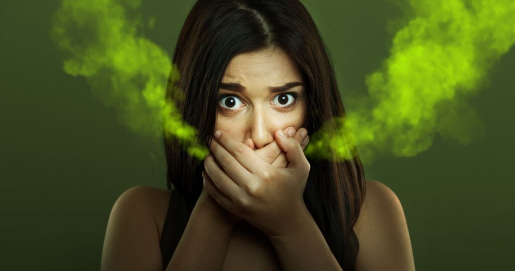 Halitosis concept of woman with bad breath