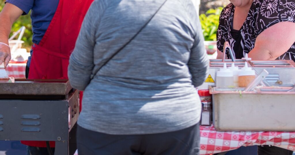 Overweight and obese people at the picknick