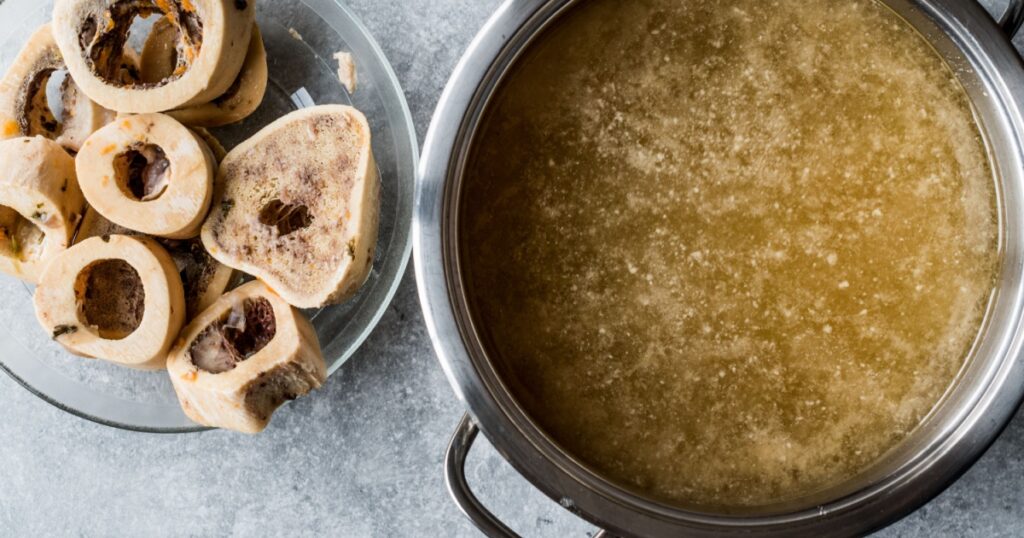 Bone Broth Bouillon in Metal Pan.