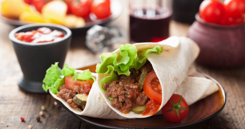 tortilla wraps with meat and vegetables