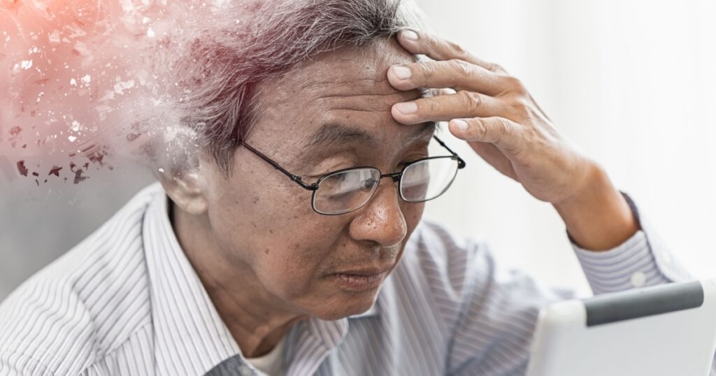 Asian elder lost memory from dementia or alzheimer disease concept