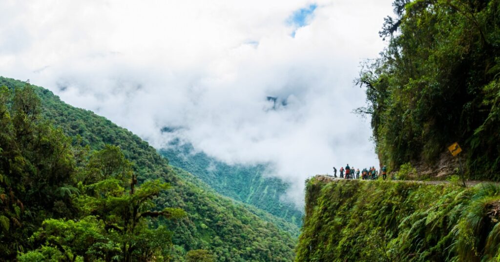 The bolivian death road from te city of La Paz to Coroico in the Yungas Valley, La Paz - Bolivia